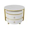 Rounded Edge Coffee Table with 2 Drawers Strong Load-bearing Spacious Desktop High-Gloss Marble Pattern Tea Table Living Room