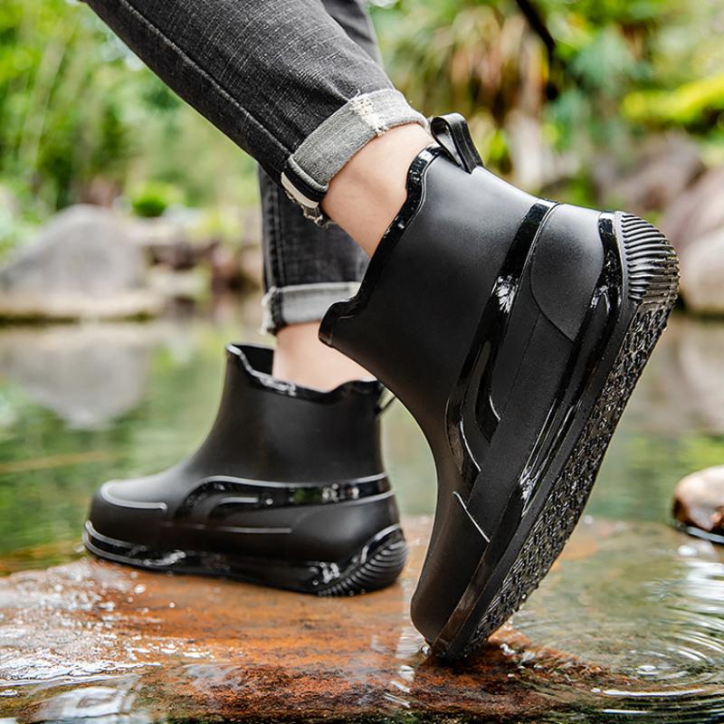 Botas de Lluvia para Adultos Botas de Lluvia de Media Caña para Hombre Zapatos para Agua de Caña Baja Botas de Agua Modernas Antideslizantes Impermeables de PVC con Suela Gruesa Resistentes al Desgaste