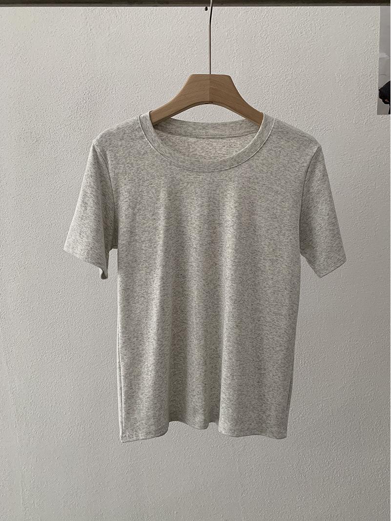 Oumalai 2026 Spring/Summer Solid Color Short Sleeve Round Neck Base Shirt Top 6379 One Size