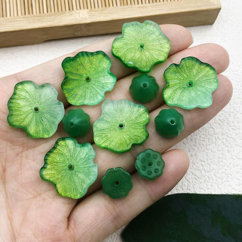 20Pcs Glass Lotus Flower Lotus Seedpod Beads Diy Jewelry Making Supplies Accessories For Handcraft Craft Kit