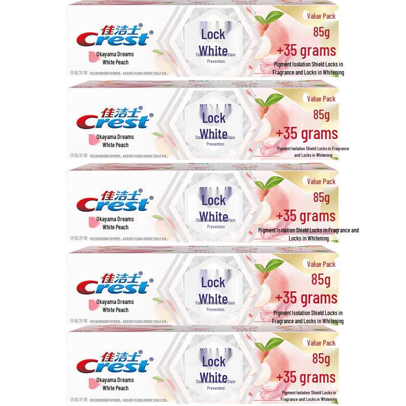 Crest Lock White Peach Flavor Toothpaste 5-Pack (85g+35g)