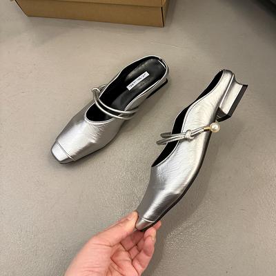 Fashion Summer New Sandals Flat Toe Half Slippers Women's Fashion Soft-soled Sandals Pearl Buckle Women's Shoes