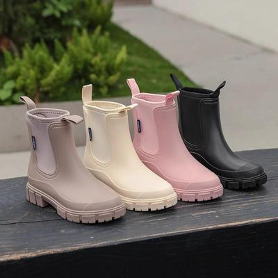 2024 Women's Stylish Short Rain Boots: Waterproof, Non-Slip Rubber, Fixed Cotton, Heightened Design