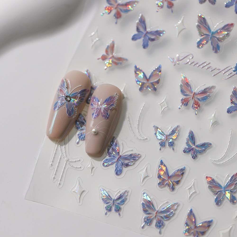 Nail Accessories Bronzing Butterfly Nail Decals White Stars Butterfly Nail Decorations  Nail Salon