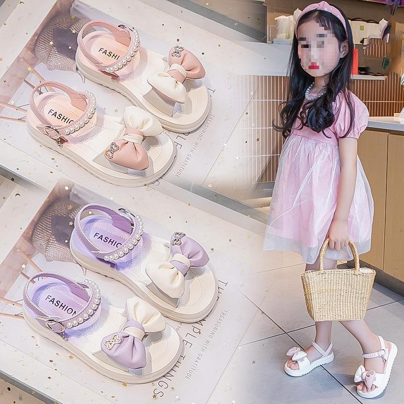 New children's beach sandals with bowknot design, soft-soled sandals for girls2026Princess style anti-slip Korean version