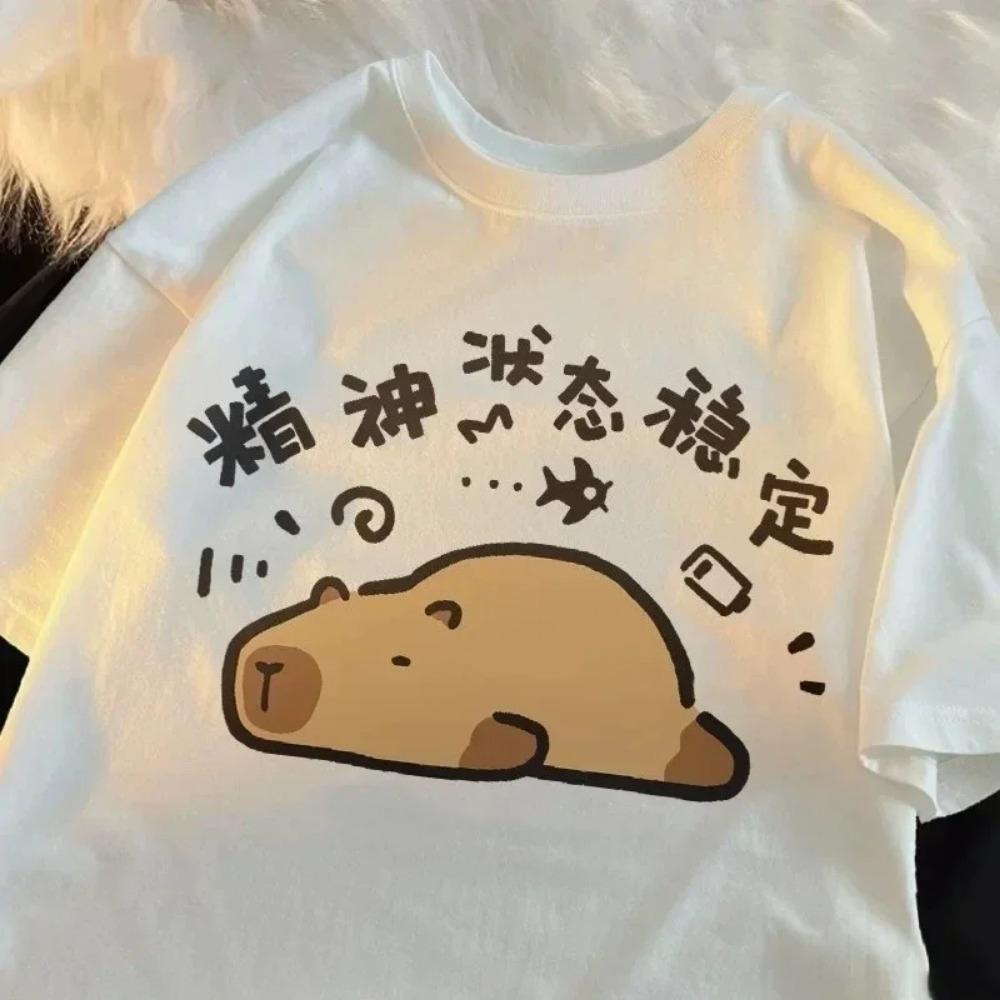 2026 New Cute Low Battery Cat Print Round Neck Short-Sleeve TShirt Summer Collection Hot Woman Clothes T Shirt Aesthetic Clothes