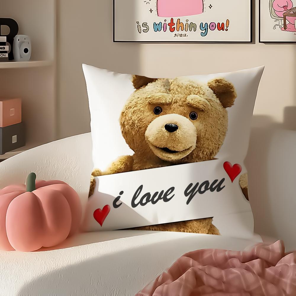 Movie TedTeddy Bear Cute Cushion Cover Pillowcase Short Plush Invisible zipper Room Sofa Cushion Cover