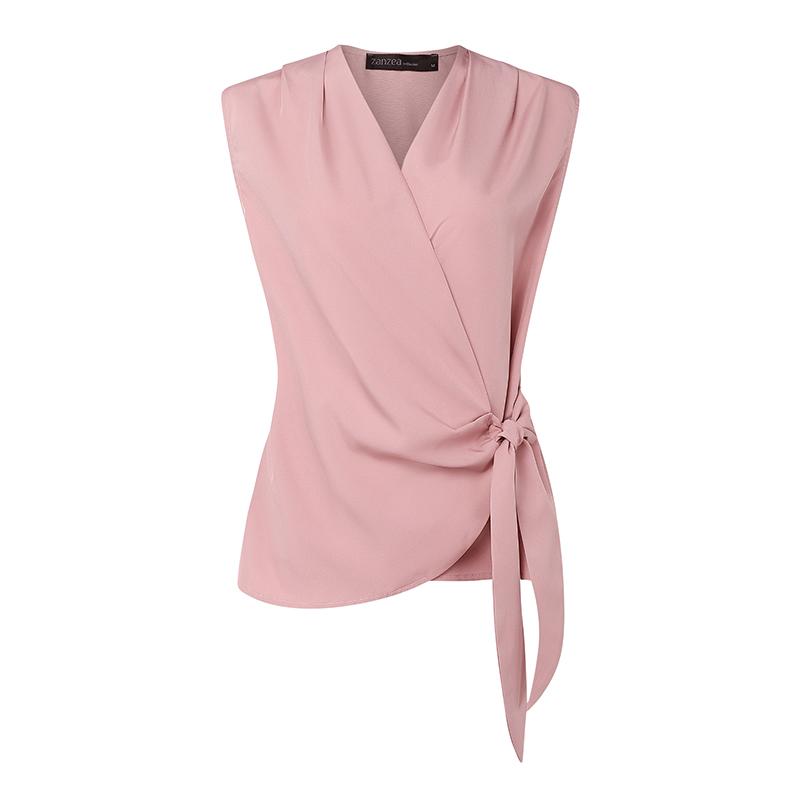 

ZANZEA Women Casual V-Neck Side Lace Up Summer Sleeveless Vest Tops XL рожевий