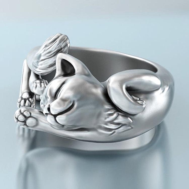 Novel Cat Design Open Ring - Stylish Women's Jewelry