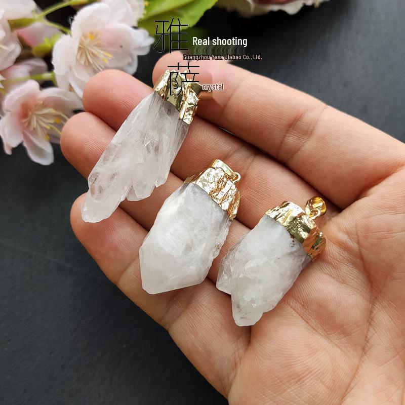 Yasa Jewelry Gold-Plated Natural White Crystal Irregular Pendant Sweater Chain