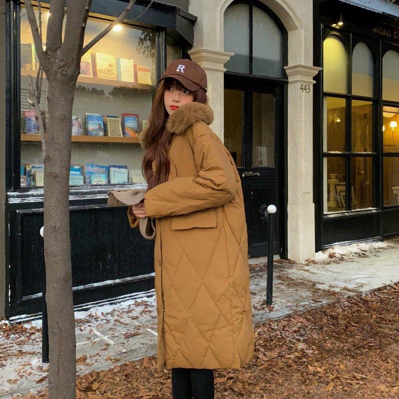 

Костюм из хлопка лингге женский средней длины зимний 2025 больших размеров корейская версия в стиле инс до колена вязаная шапка пуховик с хлопковым наполнителем XL