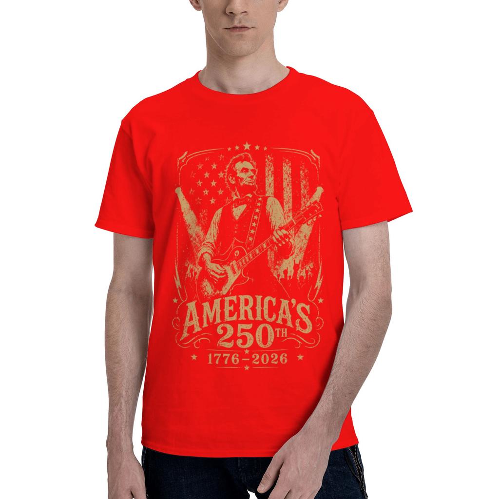 Custom Abraham Lincolns Playing Guitar For Unisex Pure Cotton Tshirt Leisure Tees Short Sleeve 4th July 250th Anniversary Tshirts