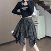 Irregular Retro Plaid Skirt Women's Summer New Thin Drape A-word Skirt High Waist Shirt Short Skirt