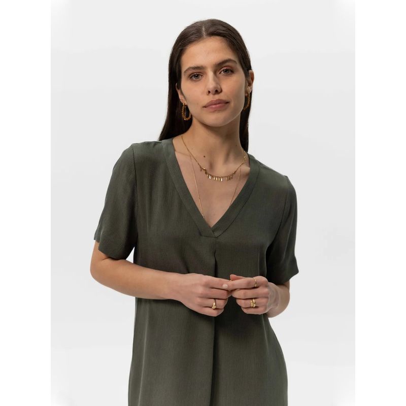 Completely Relaxed Feeling Very Comfortable Copper Ammonia Wire Over the Knee Straight V-neck Dress