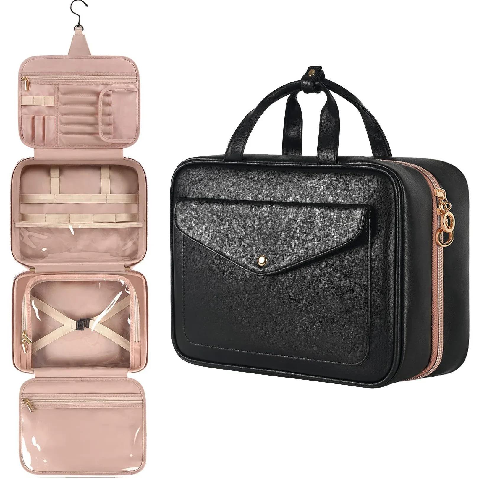 

New PU Leather Makeup Bag Large Capacity Travel Tote Waterproof Cosmetic Bag Toiletries Storage Bags Ladies Beauty Bag Organizer чёрный