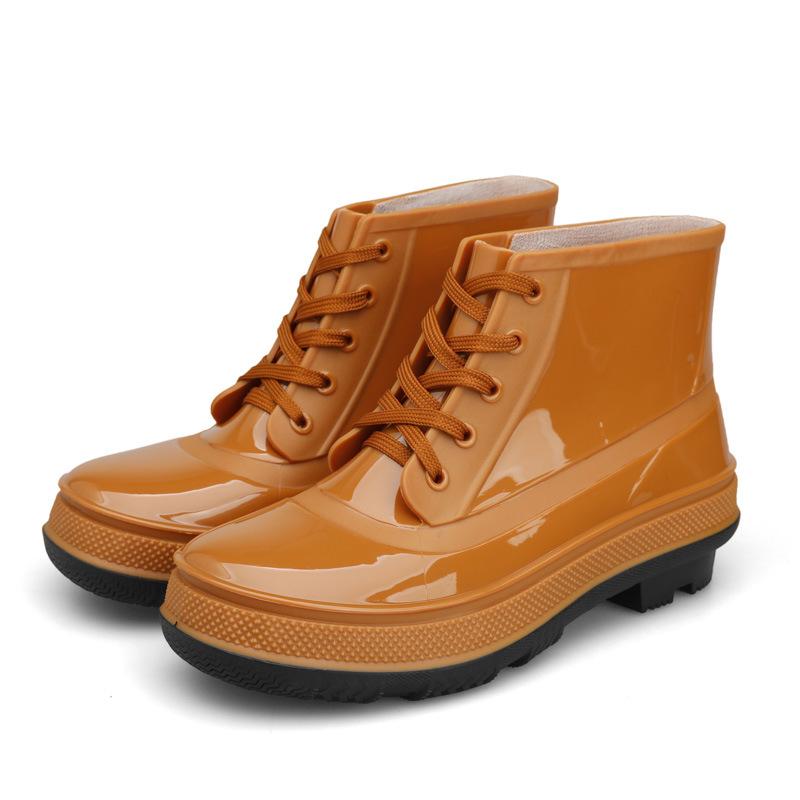 Fashion New Style Rain Boots Thickened Waterproof Non-Slip Belt Heel Integrated Water Shoes Fashion Short Tube Rubber Shoes Size 39-44