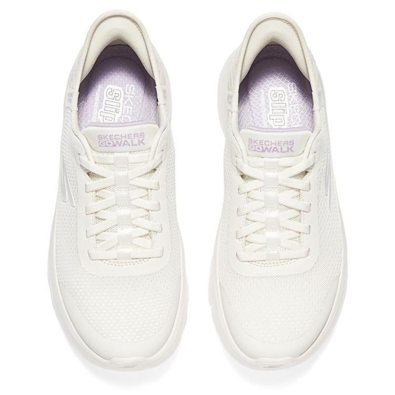 Skechers Go Walk Flex Women Slip Ins Soft Cushion Low Top Walking Shoes White Purple 124823-NTPR