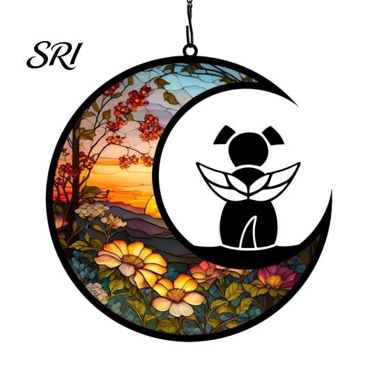 Pet Memorial Sun Catcher Acrylic Suncatcher Angel Cat Dog Panel Stained Glass Rainbow for Pets Window Hanging Ornaments Loss Sympathy Gift Lovers