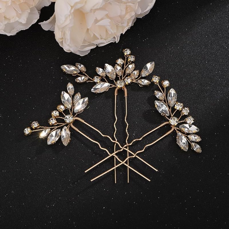Teyglen 3pcs Crystal Bride Wedding Hair Pins Bridal Red Rhinestone Hair Pins Set Handmade Blue Black Red Crystal Hair Pieces Wedding Hair Accessories