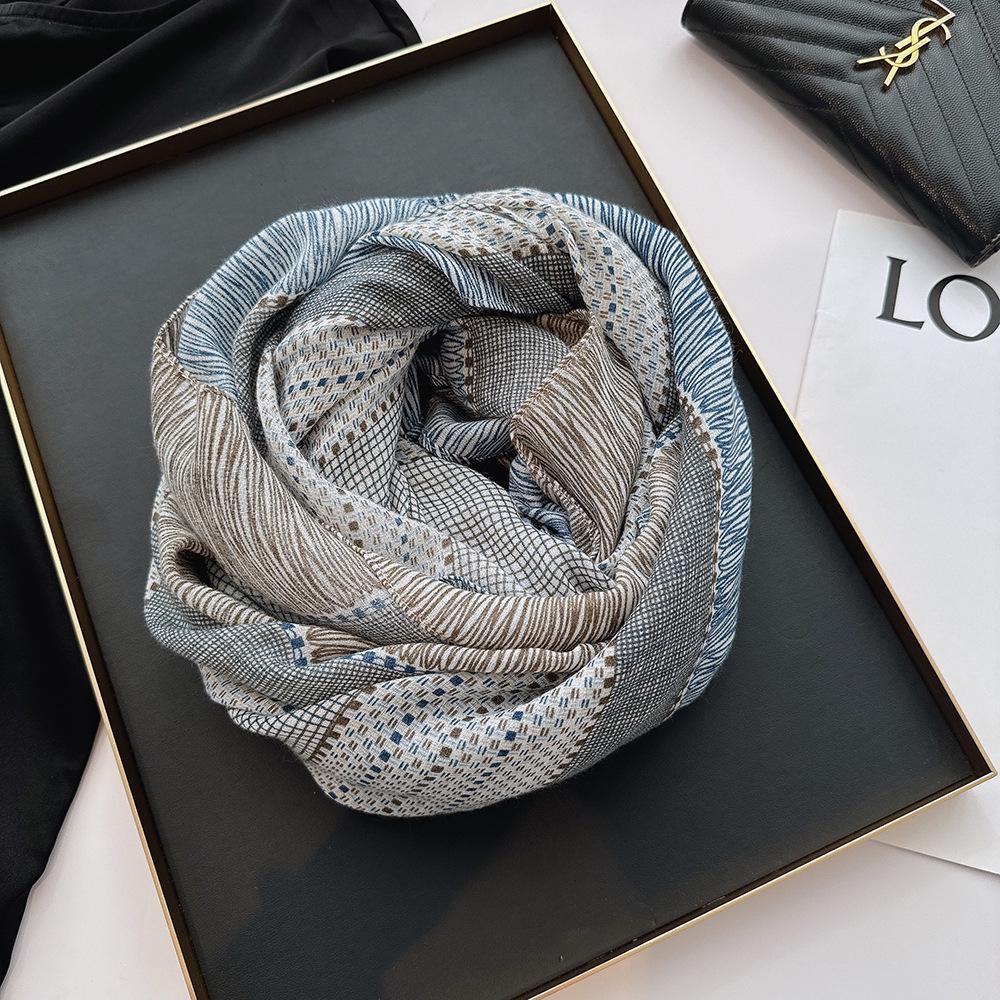 Japanese Style Checkered Linen Cotton Shawl Scarf for Women, 130x130cm - Warm Retro Literary Design