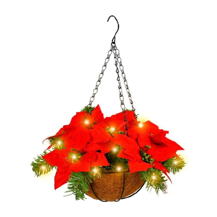 

Red Christmas Hanging Basket with Pine Needle Detail for Add Festive Charm 1