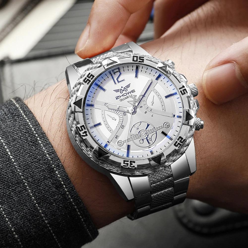 

Stainless Steel Band Men s Business Watches Big Dial Wristwatch Luxury Men Quartz Watches Sports срібні білого кольору