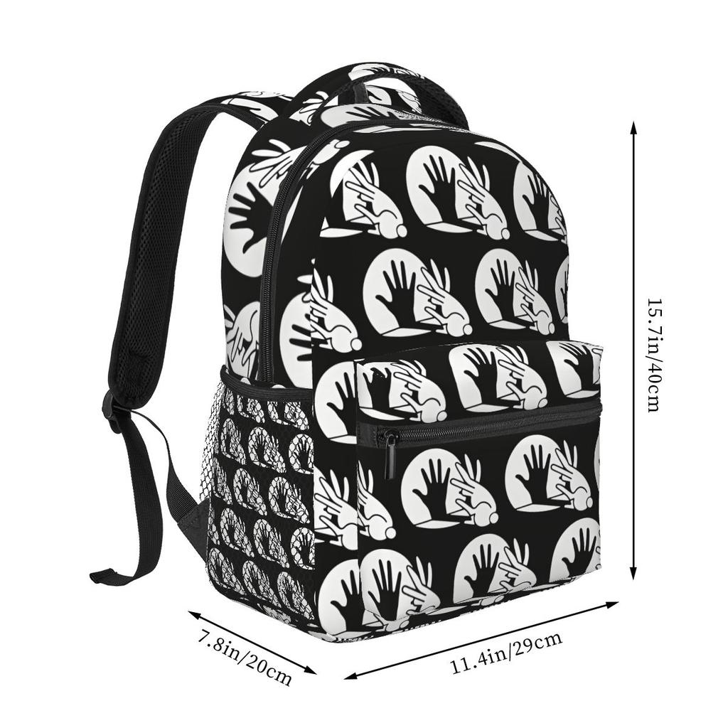 Shadow Puppet Rabbit Bunny Design Print Backpacks Boys Girls Bookbag Students School Bags Cartoon Laptop Rucksack Shoulder Bag