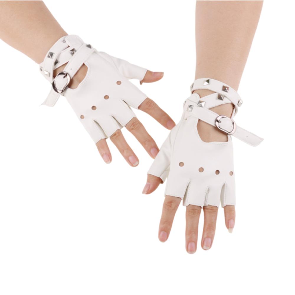 Anti-Slip Half Finger Gloves Cool Fingerless Mittens Unisex Rivets Belt Wrist Gloves  Hip-Hop