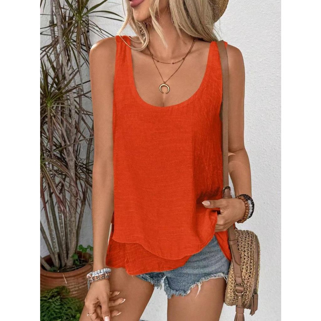 New European American Fashion Women's Fresh Sleeveless Tube Top Strappy Double Layer Swing Hem Cami Top