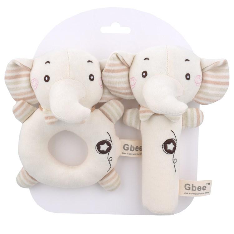 Organic Cotton Wooden Animal Ring Rattle & Baby Comfort Doll Gift Set