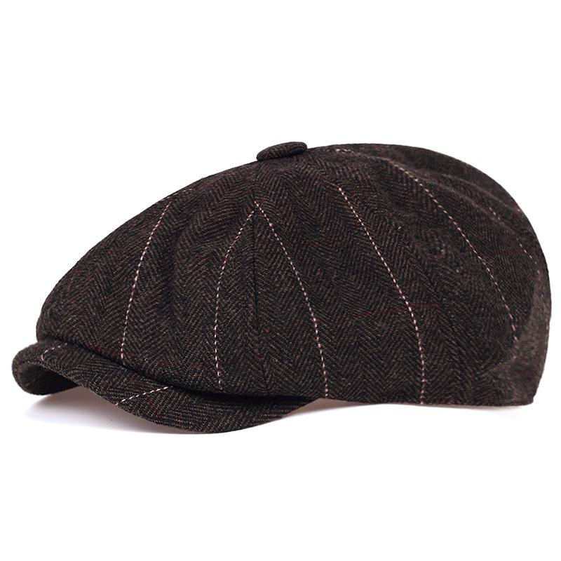 High quality Classic Hat Unisex Vintage Tweed Flat Beret Street Hat Herringbone Newsboy cap Casual Outdoor Striped Octagonal Hat