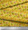 Soimoi Japan Crepe Satin Fabric Leaves & Fox Face Cartoon Printed Craft Fabric by the Metre 42 Inch