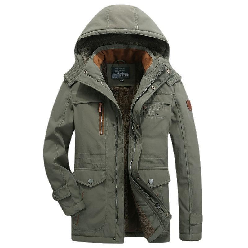 Men's Winter Padded and Thickened Loose Casual Cotton Jacket Middle-aged Multi-pocket Cold-resistant Straight Hem Warm Coat