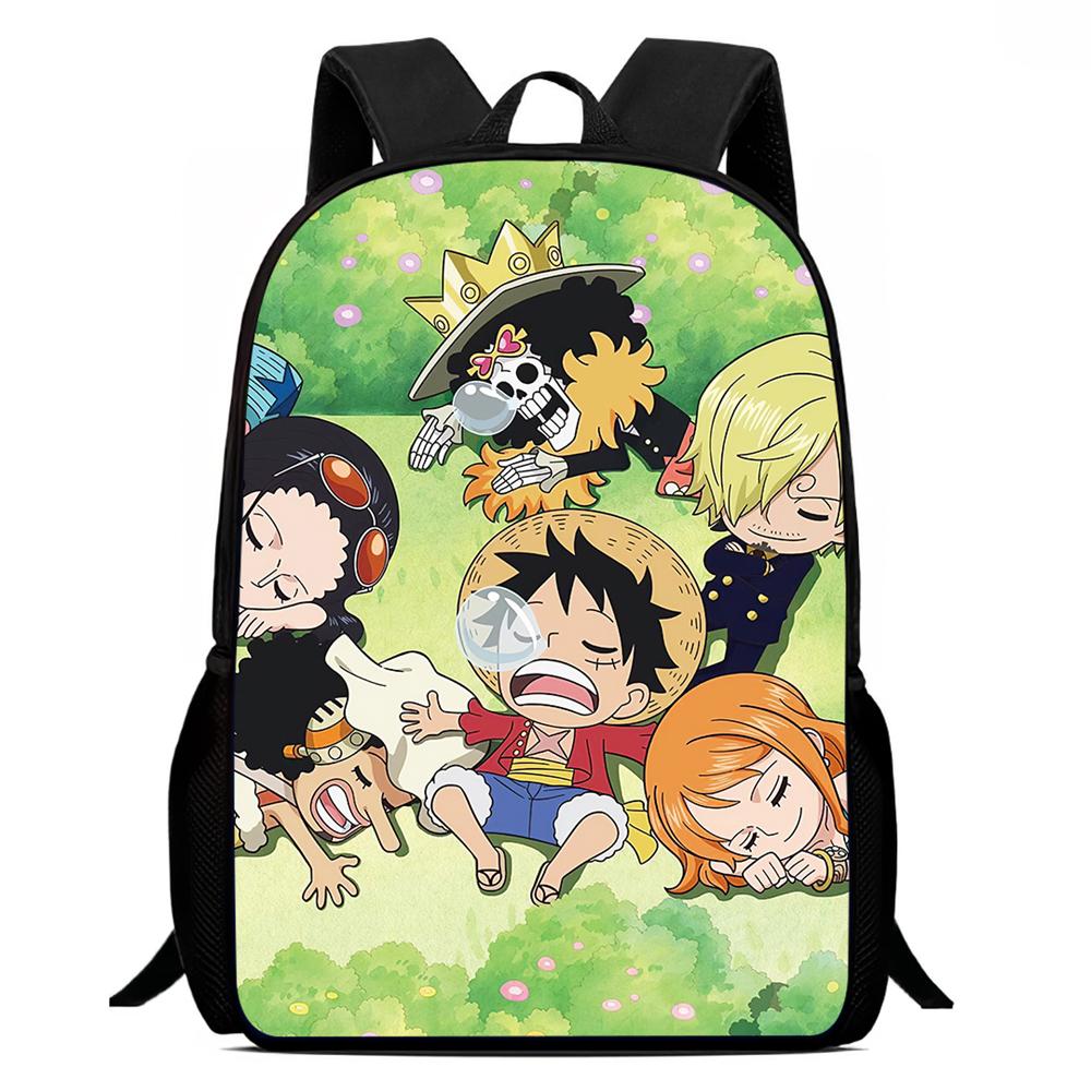 Cartoon One Piece Mochila 15 Inch School Backpack Light Weight Adjustable Bookbag for Boys Girls Primary School Daily Use Travel