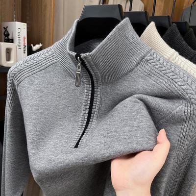 Men's Stand Collar Zipper Sweater - Machine Washable, Anti-Pilling, Thickened 100% Wool