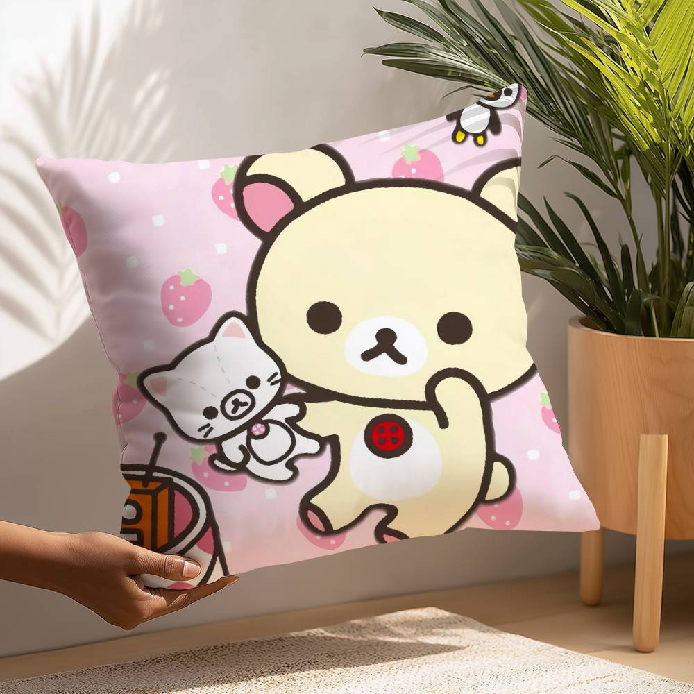 Cute Cartoon Rilakkuma Pillow Case Plush Fabric Soft  Pillowcase Double Sided Print Cushion Cover Household Gifts