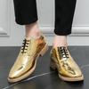 Gold Glossy Men's Leather Shoes 2025 Spring and Autumn British Business Men's Engraved Brock Formal Office Wedding Shoes