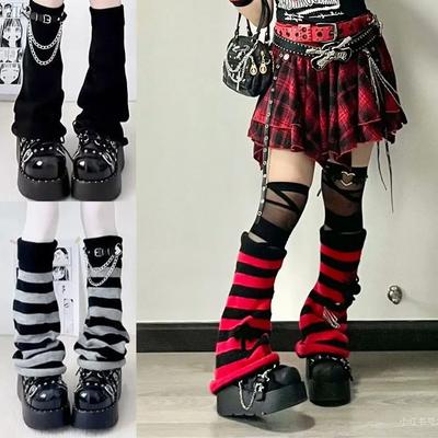 Γοτθικά Γυναικεία Ριγέ Ποδιέρες Μαύρο Λευκό Lolita Μακριές Κάλτσες Πλεκτές Ιαπωνικές Χειμερινές Κάλτσες Θερμικά για Χέρια Αστράγαλο Κάλυψη Φαρδιών Ποδιών