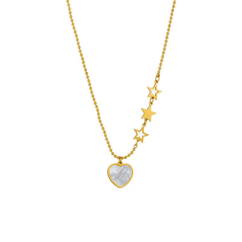 Japanese Korean Seashell Heart Necklace - Women's Fashionable Titanium Steel with Three Stars Design