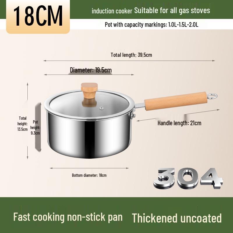 Olla de Cocina de Doble Capa de Acero Inoxidable 304 para Comida de Bebé, Cocción al Vapor, Sopa y Fideos - Sin Recubrimiento, Olla Pequeña Engrosada para Leche.