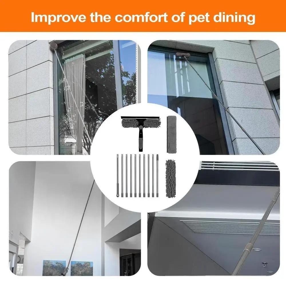 Long Duster Window Cleaning Squeegee 2 In 1 Washing Window Washing Kit  For Indoor Outdoor Mirror