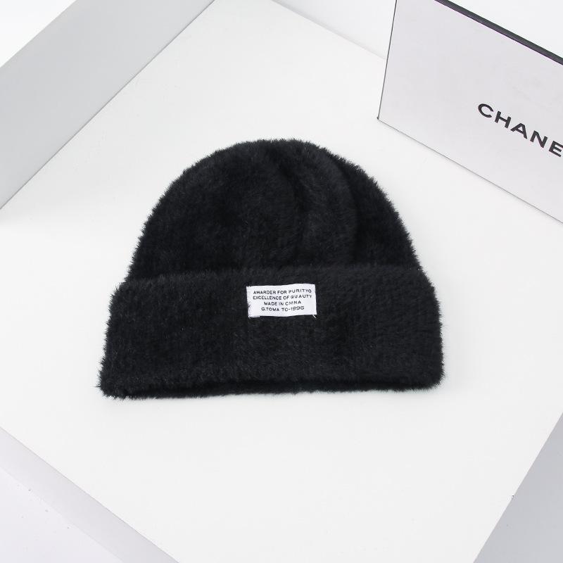 Hat Women's New Imitation Mink Autumn and Winter All-match Patch Wool Hat Knitted Hat Warm Pullover Ear Protection Cold Hat