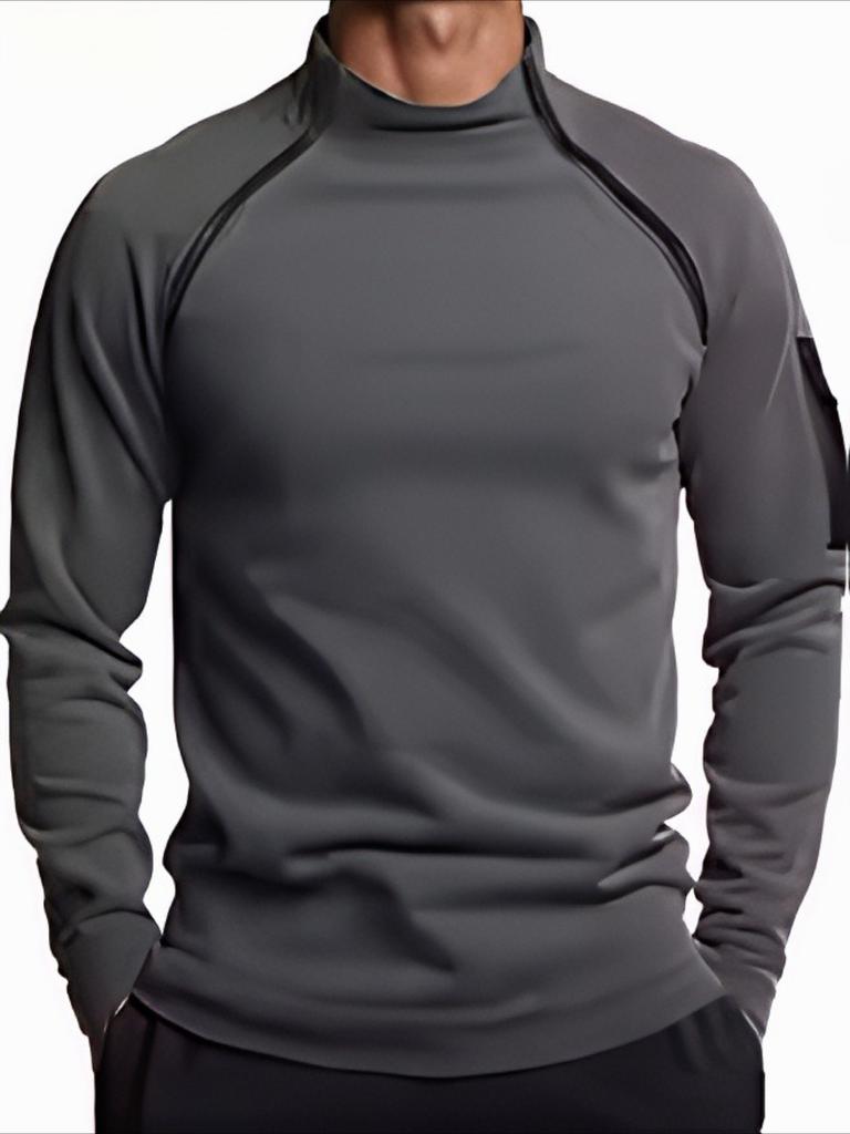High-Neck Tactical Men's Pullover - Autumn Winter Insulated Breathable  Solid Color Outdoor Sweatshirt