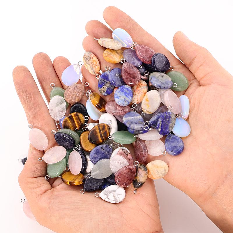 Natural Oval Crystal Stone Pendant Keychain - Simple & Creative Design