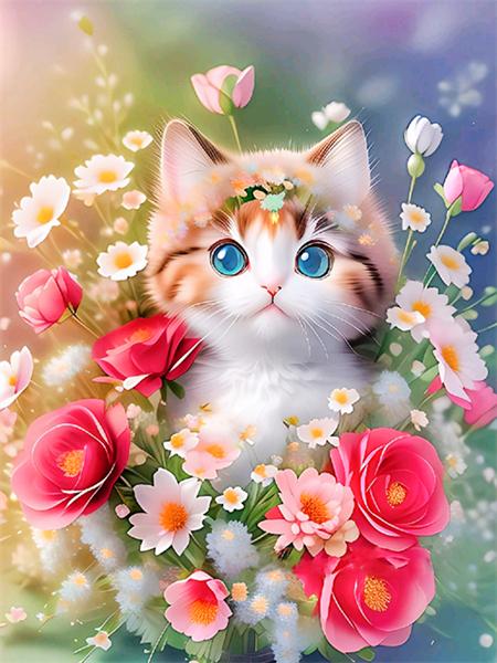 

Набор для алмазной живописи Кошка Маргаритка Мультфильм Полный квадрат/круг Вышивка Мозаика Животное Цветок Вышивка крестом Кристалл Домашний декор Full Round 20x30CM