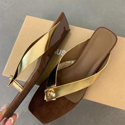 Mode Eilyken Sommer Mode Quadratische Zehenklammer Damen Hausschuhe Designer Keile Niedrige Absätze Lässige Party Flip-Flops Schuhe Zapatos De Mujer