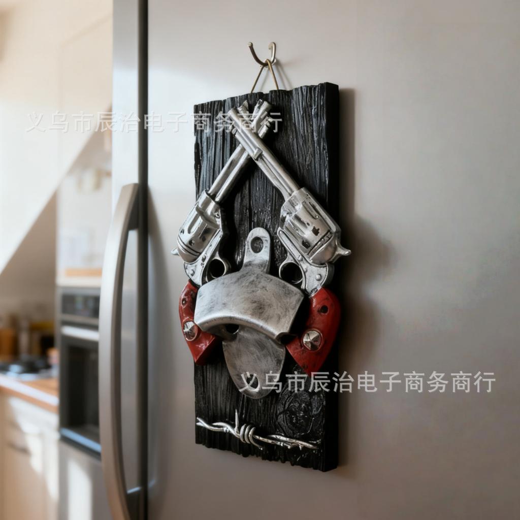 New resin statue pendant home refrigerator party double gun hanging board beer bottle opener ornament pendant