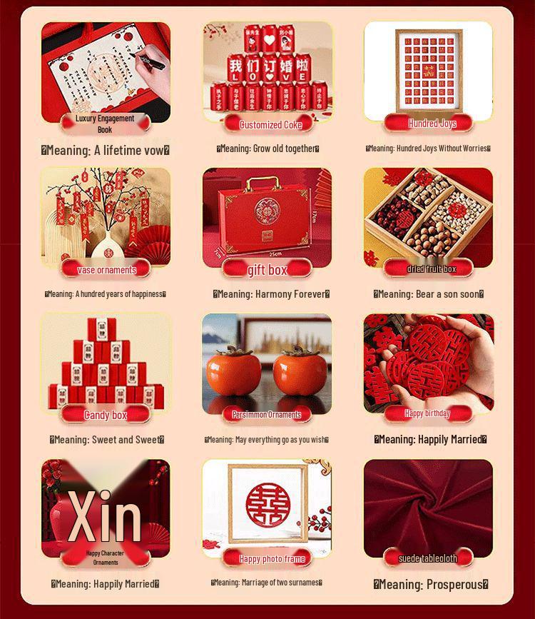 Complete Chinese Engagement Banquet Decoration Set with Backdrop and Tableware – Free Shipping