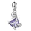 WOSTU 925 Sterling Silver Purple Crystal Lotus Charms Pearl Drop Pendant Retro Hollow Heart Bead Fit Original Bracelet Necklace