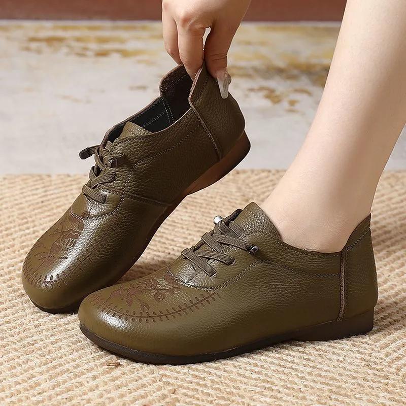 Fashion GKTINOO Fashion Women Flat Shoes Spring Autumn Round Toe Sneakers Genuine Cow Leather Soft Sole Comfort Casual Shoes Woman